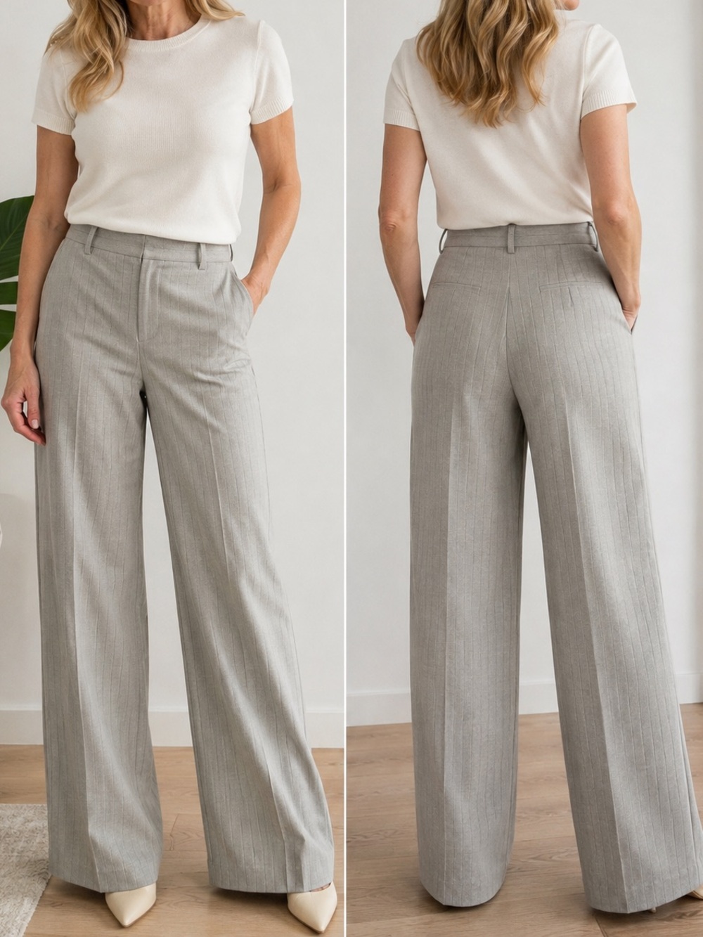RACHEL ZOE Women’s Gray Pinstripe Wide Leg Pants NWT High Rise Dress Trouser